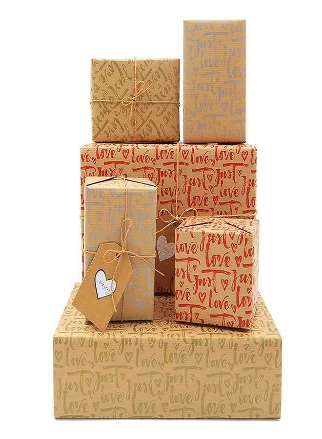 Geluode Valentines Day Wrapping Paper, Kraft Valentines Wrapping Paper 20x28 Per Sheet(9 Sheets:34 sq.ft.ttl.) w/Jute Strings, Stickers and Tags, Gift Wrap for Valentines Day, Lover Birthday, Wedding - Image 1